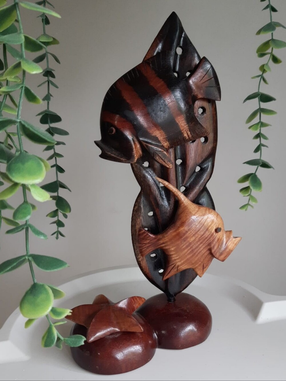 70s Hand Carved Wooden Fish Art Sculpture